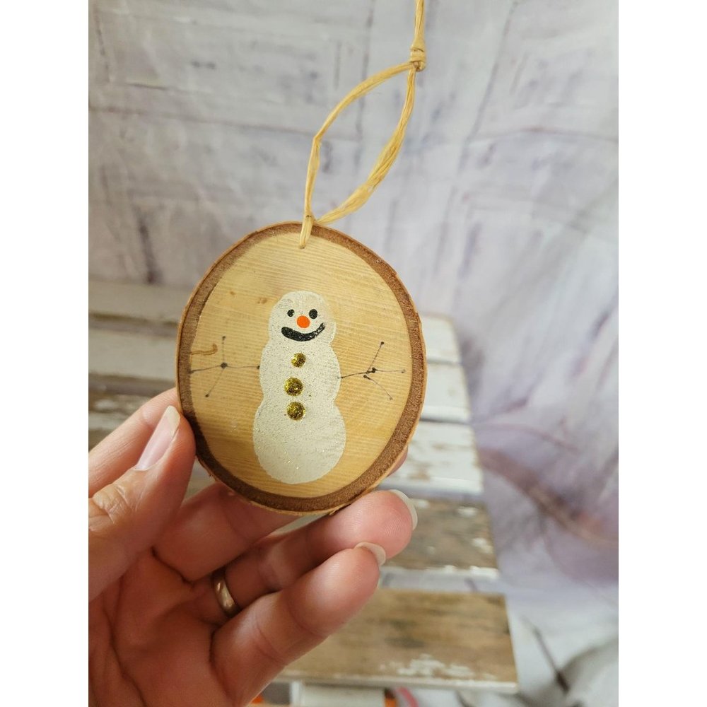Homemade wooden snowman Santa ornament Xmas holida